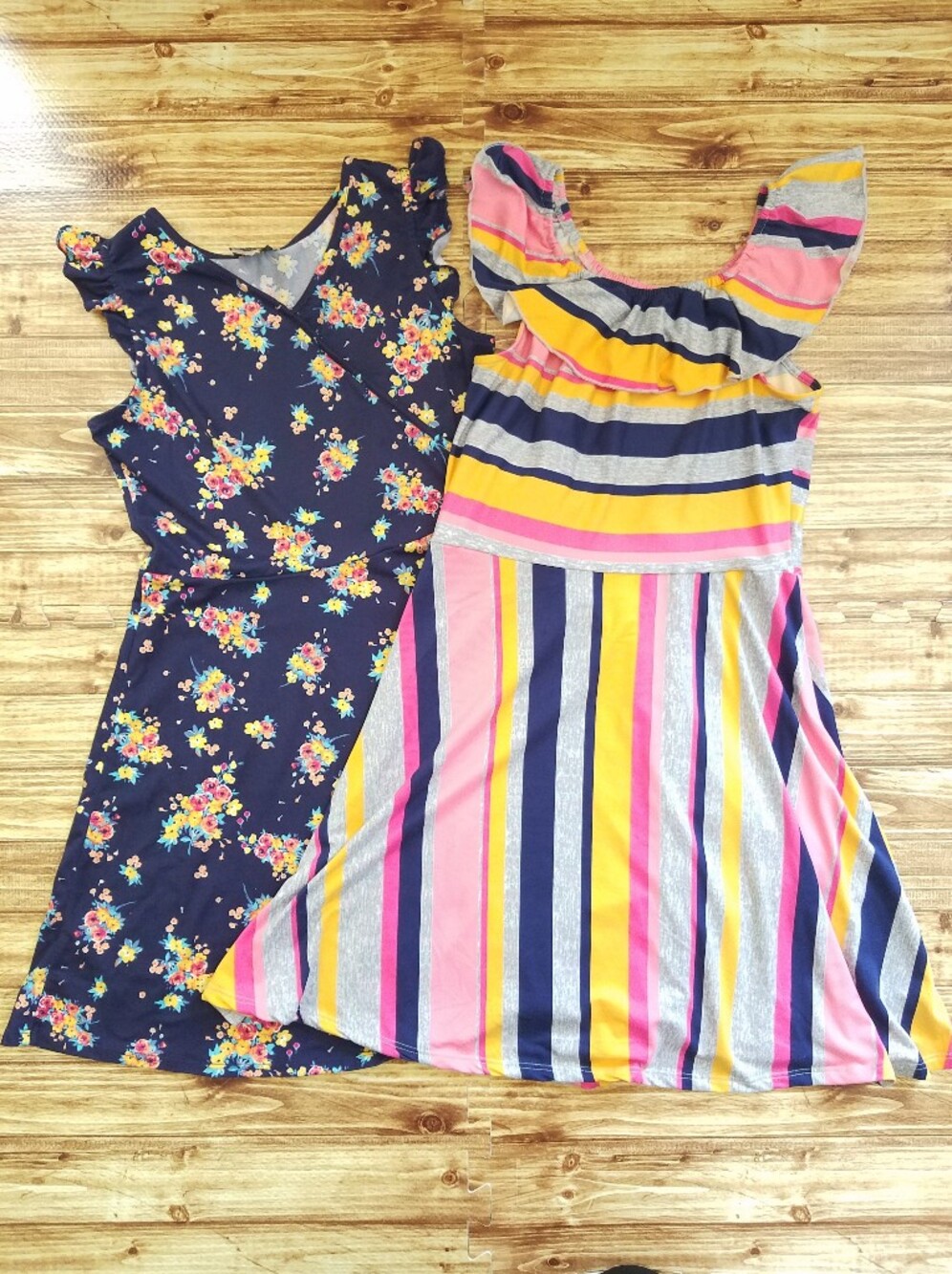 Pink & Violet Girls XL 14-16 Floral/Striped Casual Dress Set Wrap A-Line Soft